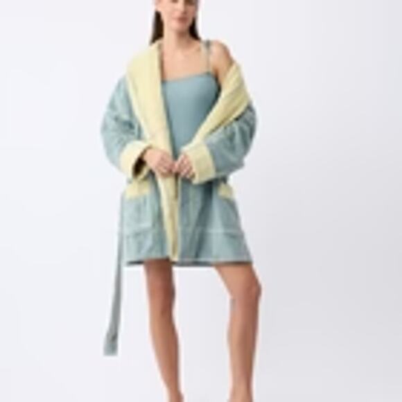 Cozy Earth Windowpane Resort Robe in Blue Lagoon, Loungewear Womens Sz XL - Picture 2 of 12